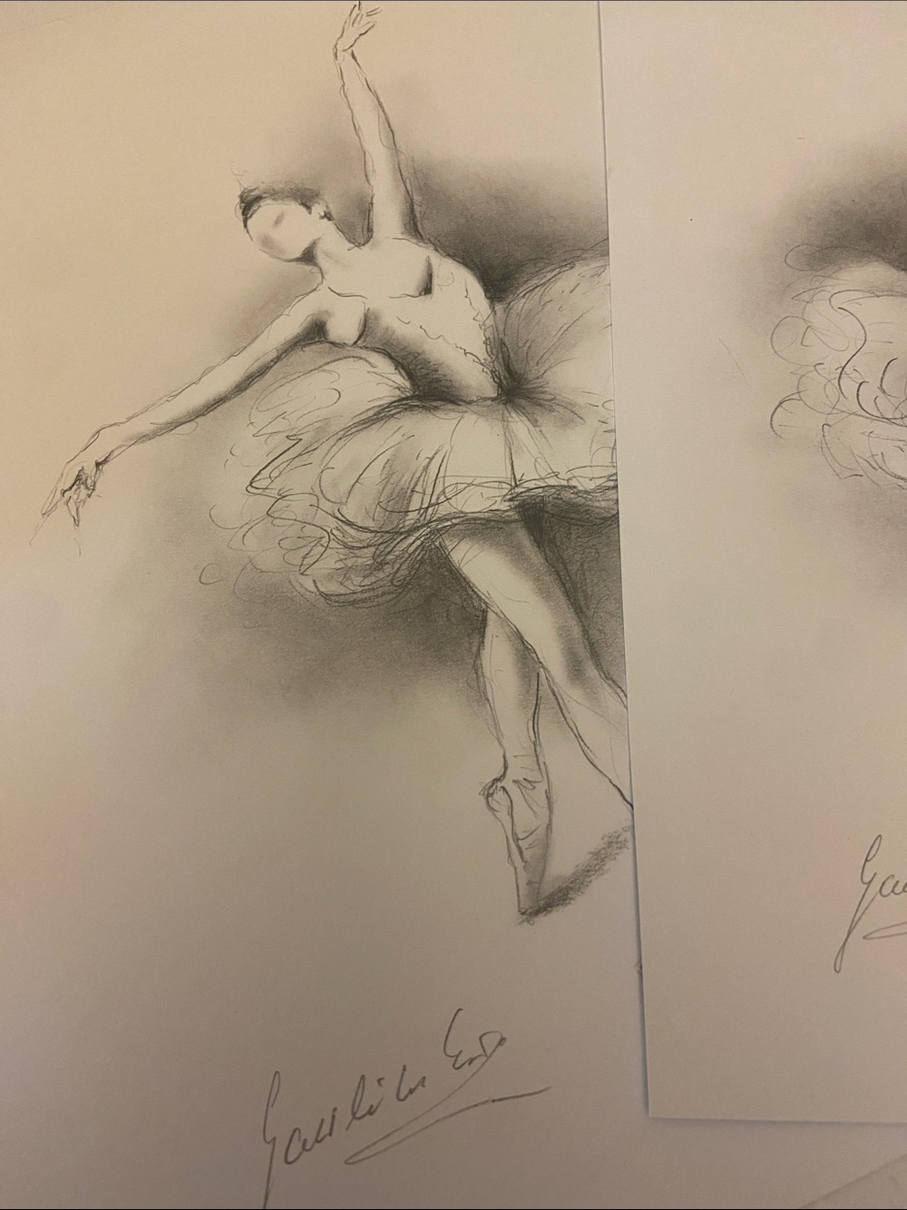 3 Ewa Kienko Gawlik Gray Ballerina Pencil Graphite Original Sketch on Paper